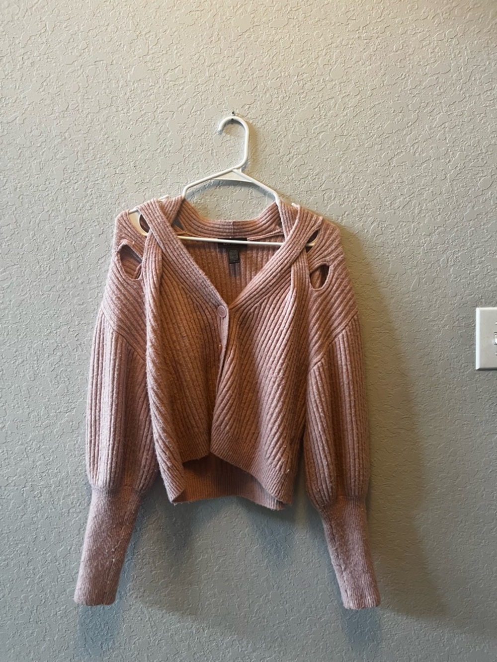 Express Blush Pink Ribbed Cutout Shoulder Cardigan